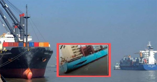 জাহাজ থেকে নামানো হচ্ছে পণ্যবাহী কনটেইনারবহির্নোঙরে সংঘর্ষের দুই দিন পর জেটিতে ভিড়ল জাহাজ দুটি